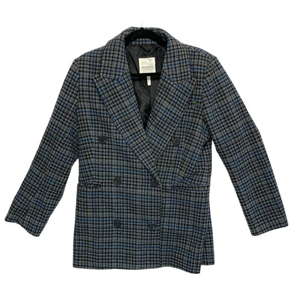 Avec Les Filles Windowpane Plaid Wool Double Breasted Coat NWOT Sz M Blue Gray - Picture 1 of 7